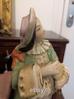 Statuette ancienne en porcelaine XIXe Joueur de musette / Porte-plume Vieux
