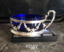 Sucrière Jardinière En Argent Massif Et Cristal Bleu Napoléon III Époque XIX e