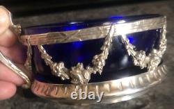 Sucrière Jardinière En Argent Massif Et Cristal Bleu Napoléon III Époque XIX e