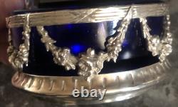 Sucrière Jardinière En Argent Massif Et Cristal Bleu Napoléon III Époque XIX e