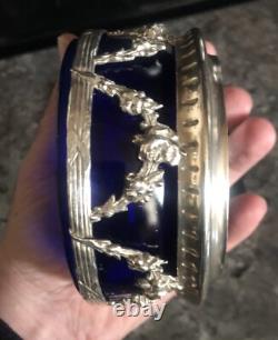 Sucrière Jardinière En Argent Massif Et Cristal Bleu Napoléon III Époque XIX e