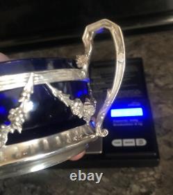 Sucrière Jardinière En Argent Massif Et Cristal Bleu Napoléon III Époque XIX e