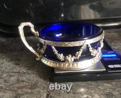 Sucrière Jardinière En Argent Massif Et Cristal Bleu Napoléon III Époque XIX e