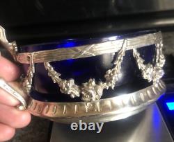 Sucrière Jardinière En Argent Massif Et Cristal Bleu Napoléon III Époque XIX e