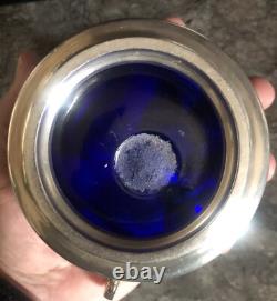 Sucrière Jardinière En Argent Massif Et Cristal Bleu Napoléon III Époque XIX e