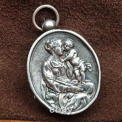 Superbe Pendentif Reliquaire Argent massif et marqueterie de pierre XIXe