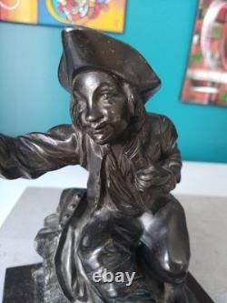 Superbe Sculpture Paysan. Régule fin XIXe époque Napoléon III Socle Marbre Noir