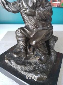 Superbe Sculpture Paysan. Régule fin XIXe époque Napoléon III Socle Marbre Noir
