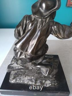 Superbe Sculpture Paysan. Régule fin XIXe époque Napoléon III Socle Marbre Noir