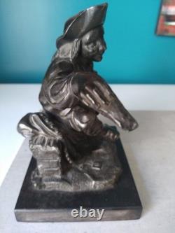 Superbe Sculpture Paysan. Régule fin XIXe époque Napoléon III Socle Marbre Noir