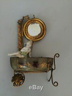 Superbe ancien baguier porte montre gousset XIXe Napoléon III porcelaine verre