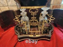 Superbe cave coffret a liqueurs XIX Boulle Napoleon III antic tantalus