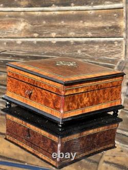 Superbe coffret Napoléon III en ronce de noyer et marqueterie fine XIXe siècle