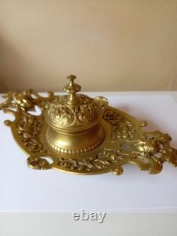 Superbe encrier en bronze XIX avec sa verrine, T. B. E