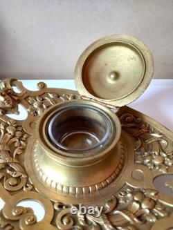 Superbe encrier en bronze XIX avec sa verrine, T. B. E