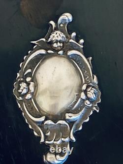 Superbe miroir ancien à main Ébène & argent Napoléon III XIXe siècle