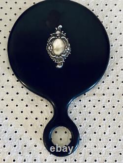 Superbe miroir ancien à main Ébène & argent Napoléon III XIXe siècle
