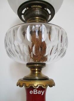 TRÈS GRANDE LAMPE A PÉTROLE CRISTAL BACCARAT porcelaine laque Chine XIXe Matador