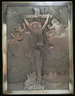 TRIPTYQUE AUTEL de voyage XIXe bois & cuivre gravé CHRIST aux ANGES de VAN DYCK