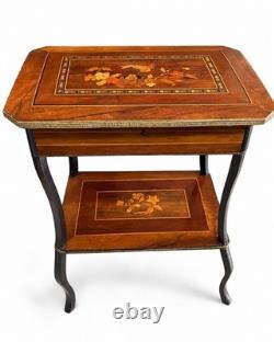 Table de toilette Napoléon III en marqueterie miroir escamotable XIXe siècle
