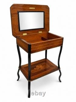 Table de toilette Napoléon III en marqueterie miroir escamotable XIXe siècle