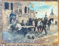 Tableau Ancien Signé Peinture XIX Huile Toile Guerre 1870 Militaria Napoléon III