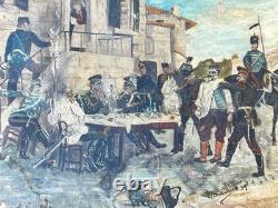Tableau Ancien Signé Peinture XIX Huile Toile Guerre 1870 Militaria Napoléon III