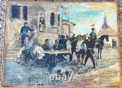 Tableau Ancien Signé Peinture XIX Huile Toile Guerre 1870 Militaria Napoléon III