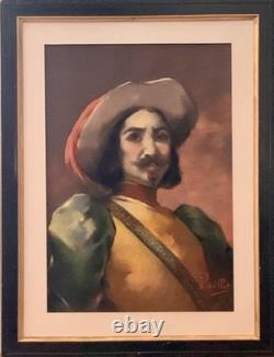 Tableau ancien XIX pastel portrait notable Fernand Paillet cadre Napoléon III