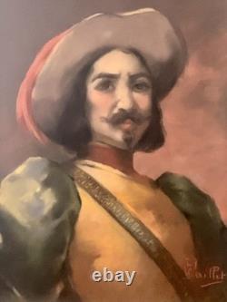 Tableau ancien XIX pastel portrait notable Fernand Paillet cadre Napoléon III