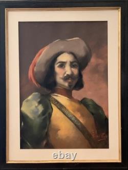 Tableau ancien XIX pastel portrait notable Fernand Paillet cadre Napoléon III