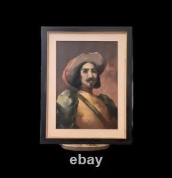 Tableau ancien XIX portrait mousquetaire Fernand Paillet cadre Napoléon III