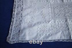 Taie d'oreiller ancienne broderie dentelle linon XIXe Napoléon III 55 x 31 cm