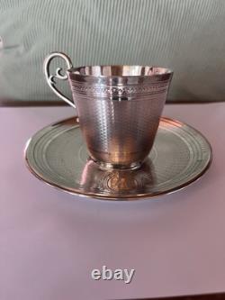 Trés Belle Tasse+ Sous Tasse à Café XIX Napoléon III Guilloché En Argent Massif