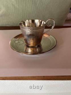 Trés Belle Tasse+ Sous Tasse à Café XIX Napoléon III Guilloché En Argent Massif