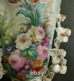 Très GRAND VASE DE MARIEE peint main de fleurs PORCELAINE VIEUX PARIS XIXe