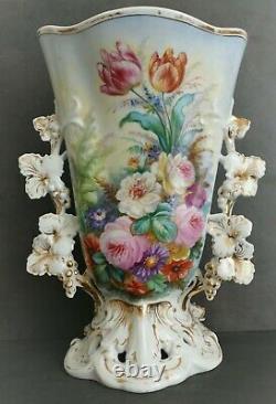 Très GRAND VASE DE MARIEE peint main de fleurs PORCELAINE VIEUX PARIS XIXe
