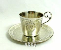 Très belle tasse + sous tasse XIXe Napoléon III guillochée argent massif Minerve