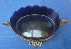 V64 Jardinière Bronze Verrine Verre Bleu Coupe Napoléon III centre table XIXe