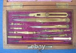 V70 Belle Boite Compas Acajou Laiton Napoléon III XIXe Complet Architecte