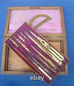 V70 Belle Boite Compas Acajou Laiton Napoléon III XIXe Complet Architecte