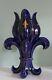 Vase En Forme De Fleur De Lys QuadrilobÉe Bleu Cobalt & Or H34 Xixe Napoleon Iii