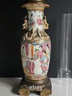 Vase Chine XIX Eme XVIII Lampe Petrole Baccarat Monture Bronze Era Napoleon
