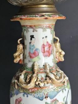 Vase Chine XIX Eme XVIII Lampe Petrole Baccarat Monture Bronze Era Napoleon