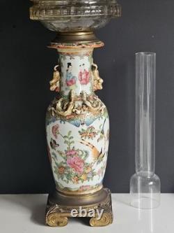 Vase Chine XIX Eme XVIII Lampe Petrole Baccarat Monture Bronze Era Napoleon