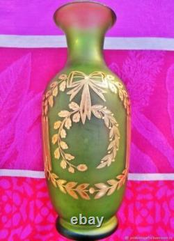 Vase ancien en verre Guirlandes dorure à l'or XIX siècle France Antique vase Gui