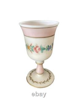 Verre Opaline XIXe Napoléon III Décor Fleurs Peint Main & Or Signé MB Baccarat