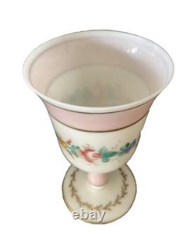 Verre Opaline XIXe Napoléon III Décor Fleurs Peint Main & Or Signé MB Baccarat