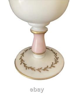 Verre Opaline XIXe Napoléon III Décor Fleurs Peint Main & Or Signé MB Baccarat