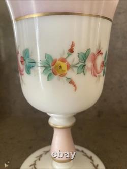 Verre Opaline XIXe Napoléon III Décor Fleurs Peint Main & Or Signé MB Baccarat